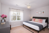 Serene daytime bedroom with vibrant accents